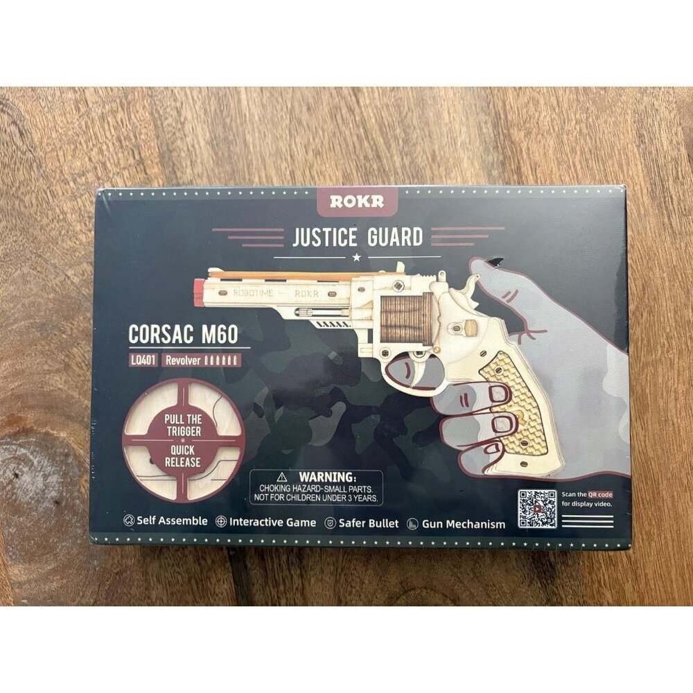 ROKR Justice Guard Corsac M60 LQ401 Rubber Band Gun 3D Wooden Puzzle Kit Model